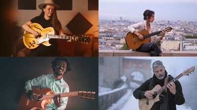 Vier gitaristen gecombineerd in één beeld voor International Guitar Night