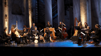 leden van het L,Arpegiatta ensemble tijdens concert