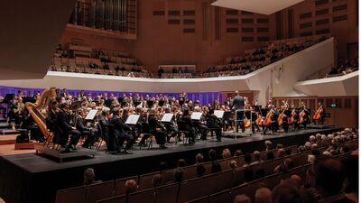 Klassiek symfonisch orkest spelend in een concertzaal 